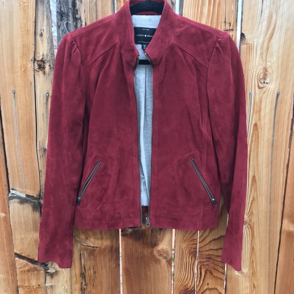 Lucky Brand suede puff sleeve jacket | Red | Size small - Picture 5 of 10